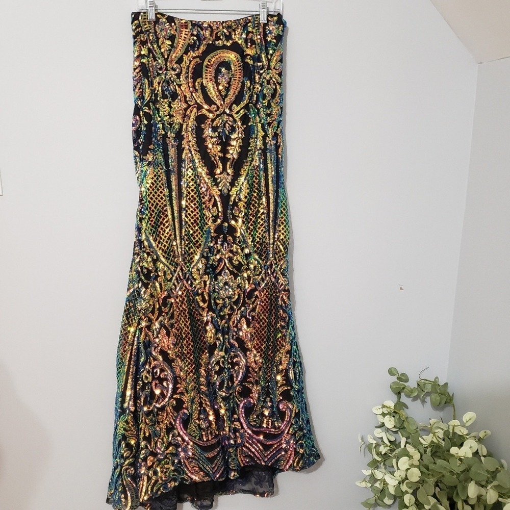 Alisha Hill Iridescent Sequin 2 Piece Prom Dress Mermaid Skirt Crop Top Size 10 - Picture 8 of 12